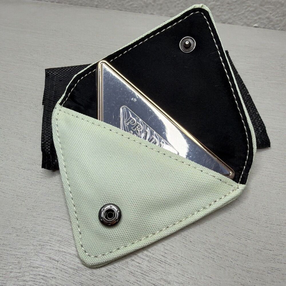 Prada Beauty Gold + Silver Folding Double Mirror Compact W/ Mint Green Pouch New - Picture 4 of 4